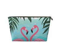 Palm Leaf and Flamingos Couple Printed Travel Cosmetic Bags with Gold Zipper Makeup Organizer Cosmetic Case Toiletry Bag for Women Mom Girls