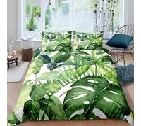 Palm Leaf Bed Cover Green Tropical Leaves Pattern Bedding Set Chic Watercolor Design Duvet Cover for Children Kids Boys Girls Botanical Leaf Branches Bedspread Cover Room Decor King Size