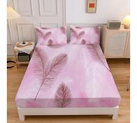 Palm Leaf Bedding Fitted Sheet Super King, Romantic Simple Fitted Sheet Extra Deep Pocket 30 Cm Soft Microfiber Breathable Bed Sheets 180x200x30cm, Pink