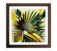 Palm Leaf Constructivism No.1 Framed Print | 18x18 Inch Walnut Framed Wall Art | Ready to Hang | Modern Floral Picture | Living Room Bedroom Lounge Office