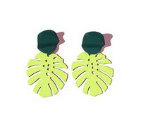 Palm Leaf Dangle Earrings Boho Tropical Style Lightweight Fashion Jewelry Statement Summer Vacation Accessories Unique Bohemian Design for Women, One Size, Metal, No Gemstone