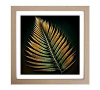 Palm Leaf Digital Art Framed Print | 18x18 Inch Oak Framed Wall Art | Ready to Hang | Modern Floral Picture | Living Room Bedroom Lounge Office