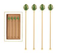Palm leaf Drink Stirrer Sticks Stainless Steel Coffee Beverage Stirrers，Set of 4 Cocktail Swizzle Stick,7.5", Multicolor