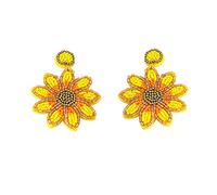 Palm Leaf Earrings Sunflower Cactus Handmade Braided Beaded Dangle Earring Bohemia Tree Seed Bead Drop Earrings Resin Bridal Plant Leaves Statement Earrings for Women Boho Wedding Jewelry, Zinc, No