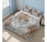 Palm Leaf Emperor Size Duvet Cover Sets - 3 Pcs Tropical Leaves White and Gold Bedding Set Reversible Soft Microfibre Quilt Covers & 2 Pillowcases with Zipper Closure A60c