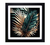 Palm Leaf Geometric Framed Print | 18x18 Inch Black Framed Wall Art | Ready to Hang | Modern Floral Picture | Living Room Bedroom Lounge Office
