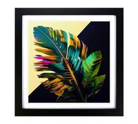 Palm Leaf Glitch Art No.1 Framed Print | 18x18 Inch Black Framed Wall Art | Ready to Hang | Eclectic Floral Picture | Living Room Bedroom Lounge Office