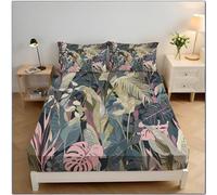 Palm Leaf Monstera Single Size Fitted Sheet 90x190x30 cm, Tropical Plants Microfiber Fitted Bed Sheets Soft Breathable Bedding with Extra Deep Pocket 30 Cm, Green