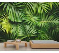 Palm Leaf Mural Green Leaves Mural Tropical Palm Leaf Wall Murals Tropical Rainforest Wallpaper Green Nature Botanical Murals for Bedroom Living Room 250 x 175 cm