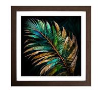 Palm Leaf Neo-Impressionism Framed Print | 18x18 Inch Walnut Framed Wall Art | Ready to Hang | Impressionist Floral Picture | Living Room Bedroom Lounge Office