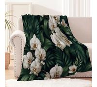Palm Leaf Orchid Print Blanket And Throws Retro Botanical Illustrations Throw Blankets Soft Cozy White-Green Fleece Plush Warm Flannel Bedding Blanket For Kids Adults Couch Travel 40"X50"(100X130Cm)
