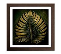 Palm Leaf Ornamental Framed Print | 18x18 Inch Walnut Framed Wall Art | Ready to Hang | Modern Floral Picture | Living Room Bedroom Lounge Office