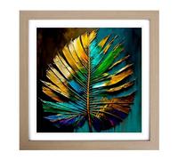 Palm Leaf Palette Knife Painting Framed Print | 18x18 Inch Oak Framed Wall Art | Ready to Hang | Modern Floral Picture | Living Room Bedroom Lounge Office