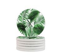 Palm Leaf Print Round Diatomite Coasters (Multipack), Fast-Drying, Drink Coasters For Multipurpose Use