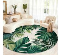 Palm Leaf Round Rug 90cm, Tropical Plants Round Rug, Small Non-Slip Circle Rugs for Kids Room Game Room Coffee Table Home Decor