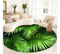 Palm Leaf Round Rug 90cm, Tropical Plants Round Rug, Small Washable Circle Rugs for Kids Room Game Room Coffee Table Home Decor