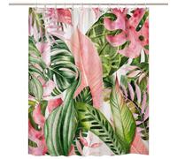 Palm Leaf Shower Curtain - Jungle Plant Tropical Shower Curtains for Bathroom with 12 Hooks, Mould Proof Resistant Waterproof Polyester Fabric Bathtub Curtain, Washable, 180 x 200 cm, Pink Green