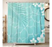 Palm Leaf Shower Curtain, Tropical Relaxed Water Waves White Flowers Summer Aqua Waterproof Fabric Design Print Bath Curtains Decor for Bathroom Guest Room 72x78 Inch