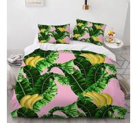 Palm Leaf Single Duvet Cover Set Tropical Bananas Bedding Set 3D Print Soft Microfiber Quilt Covers 135x200 cm with Zipper Closure and 2 Pillowcases 50x75 cm for Teens I.2624