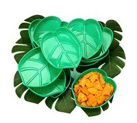 Palm Leaf Snack Tray Hawaii Style Reusable Food Tray with Tropical Imitation Green Plant Leaves, Cookies Chips, Candy Dip, for Jungle Island Luau Party Theme Decorations Birthdays 12 Sets