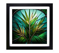 Palm Leaf Stained Glass Effect Framed Print | 18x18 Inch Black Framed Wall Art | Ready to Hang | Modern Floral Picture | Living Room Bedroom Lounge Office