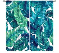 Palm Leaf Tropical Curtain Green and White Plant Tree Rod Pocket Summer Hawaii Watercolor Botanical Banana Tree Nature Living Room Bedroom Window Drapes Set 2 Panels,55x63 Inches
