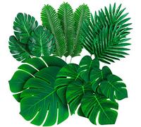 Palm Leaves Artificial Tropical Monstera - 84 Pcs 6 Kinds Large Small Green Fake Palm Leaf Decorations with Stems for Safari Jungle Hawaiian Luau Party Table Decoration Wedding Birthday Theme Party