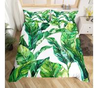 Palm Leaves Bedding Set Tropical Style Comforter Cover Oil Painting Leaf Plant Duvet Cover Boys Girls Room Decor White Green Super King Bedding Collection 3Pcs,No Comforter