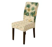 Palm Leaves Chair Covers for Dining Chairs, Tropical Modern Waves Sun Summer Green Spandex Washable Parsons Chair Slipcover Decor for Kitchen Restaurant Office Party 1pcs