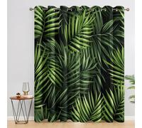 Palm Leaves Curtains Bedroom, 52 x 84 - Tropical Green Leaf Plant Blackout Curtains & Decor, Living Room, Eyelet Patterned Window Drapes, 84 Inch Drop 2 Panels （HEW24）