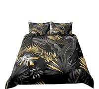 Palm Leaves Duvet Cover Double Size,Tropical Bedding Set for Teens Child Young,Botanical Jungle Comforter Cover Set,Plant Tree Leaf Decor Quilt Cover Pastoral Style Bedroom Decor Gold Gray Black