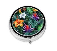 Palm Leaves Flower Small Pill Box 3 Compartment Portable Pill Box for Purse Pocket Tropivcal Jungle Mini Medicine Organiser for Daily Vitamin Fish Oil Storage