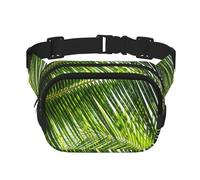 Palm Leaves Green Shades Square Double-Layer Waist Bag with All-Over Print,Durable Twill Fabric, Multi-Pocket Fanny Pack for Outdoor Sports Travel