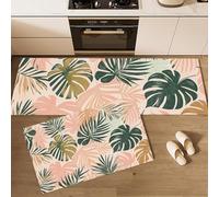 Palm Leaves Kitchen Mats Sets, 2 Piece Medieval Illustrations Kitchen Rugs, Waterproof Non-slip Anti-Fatigue Home Runner Washable Standing Floor Mats 50x80cm+50x150cm Peach