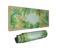 Palm Leaves Large Mouse Pad, Tropical Elegant Foliage Gold Accents Summer Green Rubber Smooth Desk Aesthetic Long Pad Mat Accessories for Office Home Computer Laptop 12x32 Inch