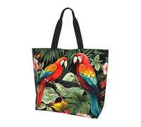 Palm Leaves Parrot Tote Bag Women's Shoulder Handbags Tropical Floral Shopping Bags Water-Resistant Large Handbag with Inner Pocket for Work Travel School