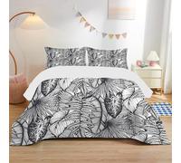 Palm Leaves Single Duvet 7.5 Tog, Soft Reversible Coverless Duvet, Black Stripes Single Quilt for All Seasons, Microfiber Comforter with 2 Pillowcases (135 * 200cm) -Ad25