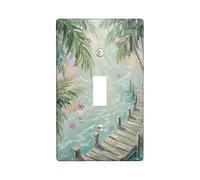 Palm Leaves Single Light Switch Cover Plate, Tropical Nature-Inspired Water Wooden Path Summer Green Plastic Standard Size Switch Plate Decorative for Home Living Room Bedroom Bathroom Decor (Single)