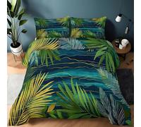 Palm Leaves Small Double Duvet Set with 2 Pillowcases Coverless Duvet with Green Tropical Plants Washable Reversible All Seasons Lightweight Warm Microfibre - 150 x 22cm sm819