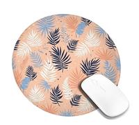 Palm Leaves Small Mouse Pad, Tropical Modern Fern Dots Summer Peach Round Rubber Washable Portable Cloth Mousepad Decor for Home Office Work Gaming Desk Round 8x8 Inch