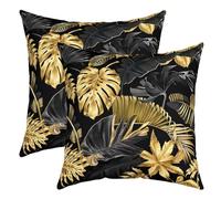 Palm Leaves Throw Pillow Covers 22x22 Inch Set of 2 Black Golden Tropical Leaves Cushion Covers for Kids Teens Adults Watercolor Plants Modern Simple Style Cushion Cases for Office Living Room