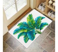 Palm Leaves Washable Door Mats Indoor, Tropical Leaves Dirt Trapper Mat Absorbent Non-Slip Low Profile Doormat For Entrance, Inside, Kitchen, Front Back Door, Pets And Dogs- 40 X 60 Cm, White