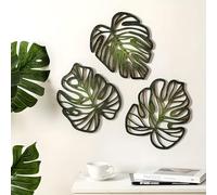 Palm Leaves Wood Wall Decor, 3Pcs Tropical Wall Art Jungle Decor, Wooden Natural Leaves Plant Wall Decor, Vintage Tropical Plant Plaque for Home Living Room Kitchen Bedroom Bathroom & Garden, Green