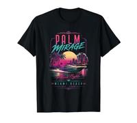 Palm Mirage Retro Miami Beach Marina Nights Art Value Graphic T-Shirt, Men, Black, L