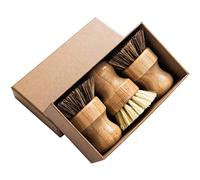 Palm Pot Brush- Bamboo Round 3 Packs Mini Dish Brush Natural Scrub Brush Durable Scrubber Cleaning Kit with Union Fiber and Tampico Fiber for Cleaning Pots, Pans and Vegetables