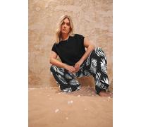 Palm Print Crinkle Wide Leg Trousers Yours Black 22-24