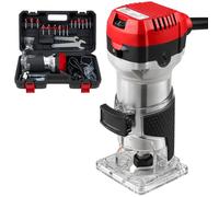 Palm Router Tool 800W, 33000R/MIN Electric Wood Router with Transparent Base & 15Pcs 1/4"(6.35mm) Router Bits Set, Variable 6 Speeds Wood Trim Router, Woodworking Tools for Handwork and DIY, Red