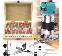 Palm Router Trimmer, Handheld Wood Compact Trim Router Power Routers Tool, 6 Speed Adjustment, 33000R/min 800W 220V with 15-Piece Milling Cutter Set, Trimming Grooving Machine Engraving Machine (C)