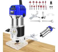 Palm Router Trimmer, Woodworking Hand Router with Trimmer Base, 800W Handheld Wood Compact Trim Router Power Routers Tool with 15pcs 1/4 inch Router Bit Set & 6 Speed Settings, Blue
