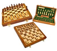 PALM ROYAL HANDICRAFTS Magnetic Wooden Chess and Checkers Game Set, 12 Inches (2 in 1) with Extra Queens Chess Board Games - Game Pieces Storage Slots available, Chess Set for Adults